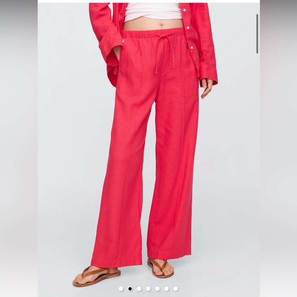 Linen blend wide leg pull on pants